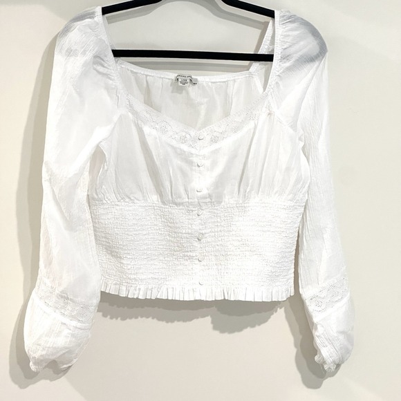 American Eagle Outfitters Women's Long Sleeve Crop Top Button Down White L - Picture 1 of 7